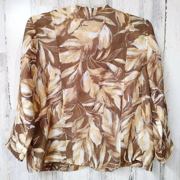 Alfred Dunner Women's 14 Button Up Shirt Brown Floral Palm 3/4 Sleeves - Picture 3 of 6
